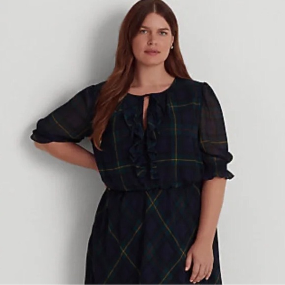 Lauren Ralph Lauren Plaid Crinkle Georgette Dress - Picture 3 of 6